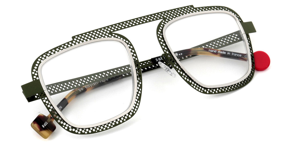 Sabine Be® Be Boyish Hole SB Be Boyish Hole 653 52 - Khaki Satin Perforated / Polished Palladium Eyeglasses