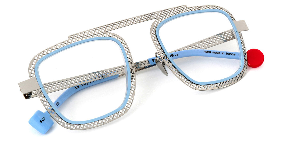 Sabine Be® Be Boyish Hole SB Be Boyish Hole 657 52 - Perforated Polished Palladium / Satin Pastel Blue Eyeglasses